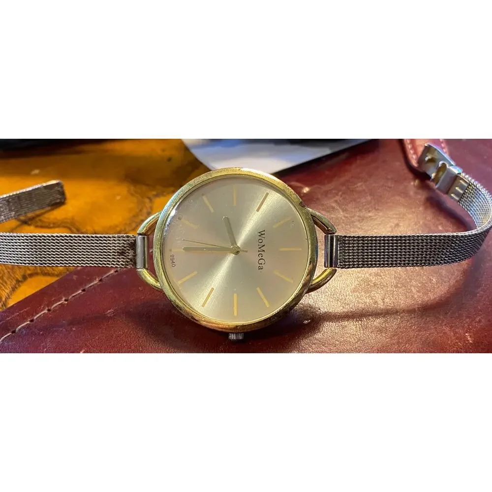 WoMeGa Watch, Gold Tone with Mesh Band, 37mm Case, New Battery